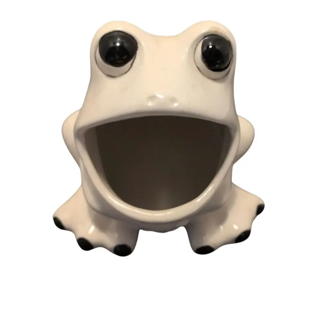 Vintage Ceramic White Frog Sponge Holder 5